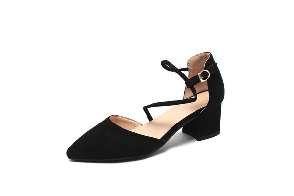 

spring and summer small fresh thick with a pointed sandals 31-43, Black