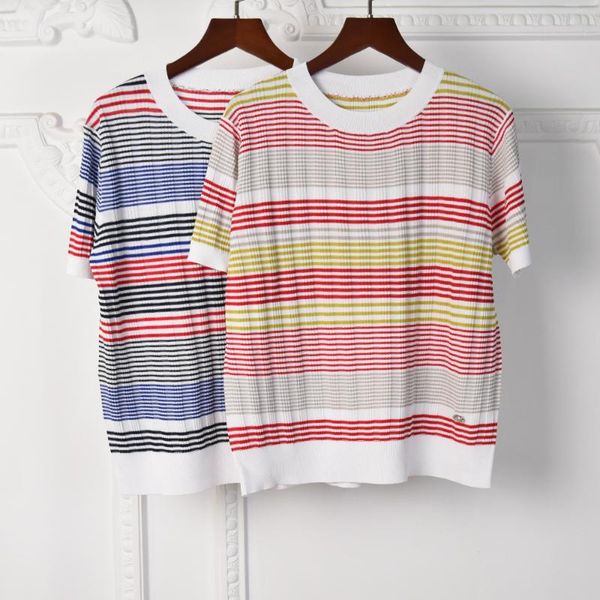 

women's t-shirt spring 2021 designer knitted stripe t-shirts c169, White