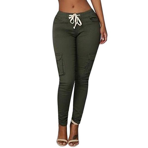 

spring high waist casual women capris solid pencil multi pockets plus size straight slim fit trousers, Black;white