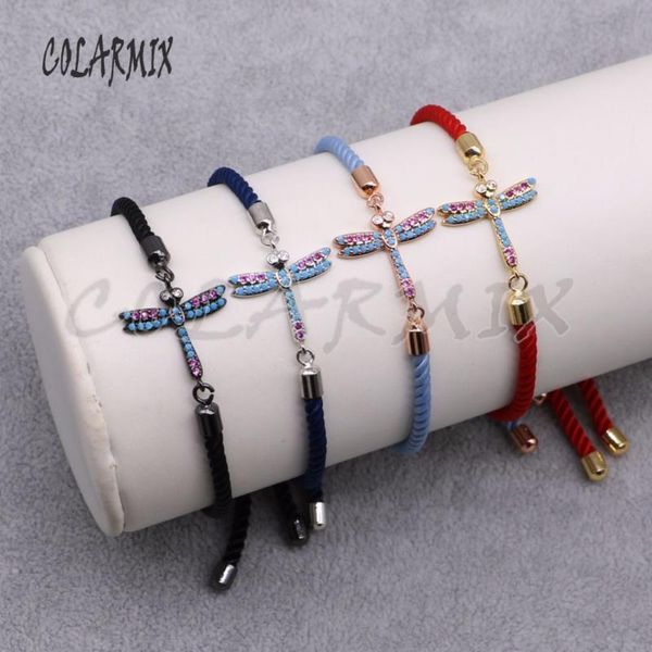 

pieces dragonfly bracelets for women pave tiny stone rainbow adjustable chain macrame jewelry 4666 link,, Black