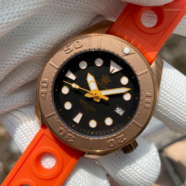 

wristwatches steeldive sd1971s men's diving wristwatch bgw9 blue luminous 200m waterproof nh35 automatic movement cusn8 bronze retro wa, Slivery;brown