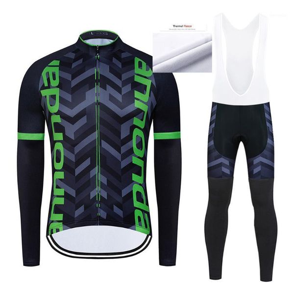 

winter 2021 team cycling jersey sets bike pants men long sleeve ropa ciclismo thermal fleece bicycling maillot culotte wear1, Black;blue