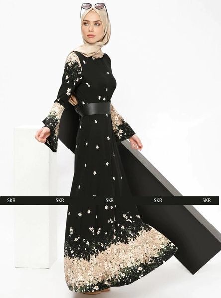 

ethnic clothing skr flower decorated conservative hijab lady dress evening 2021 muslim modest islamic fashion, Red