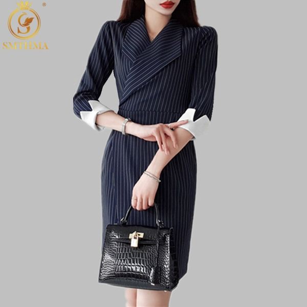 Chegada Stripe Blazer Dress Mulheres Coréia Ol Elegante Outono e Verão Vestidos Chic Vestidos 210520