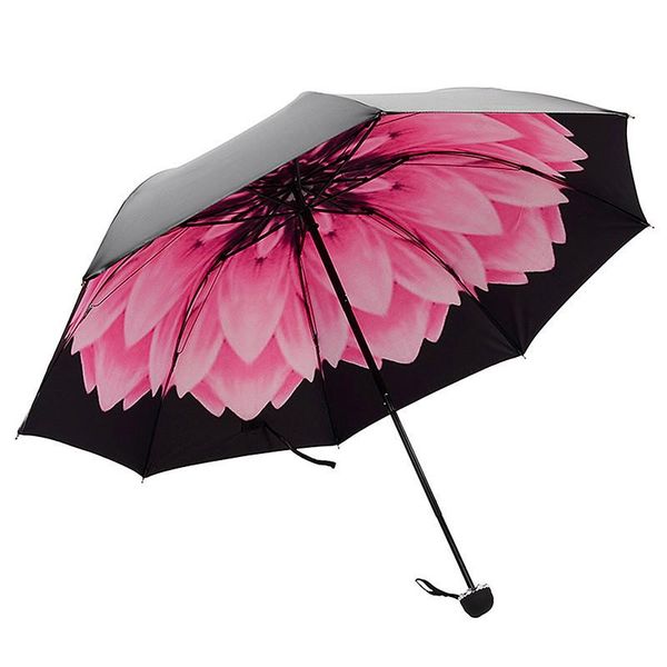 

umbrellas umbrella rain woman three-folding 3d flower print rainy and sunny parasol