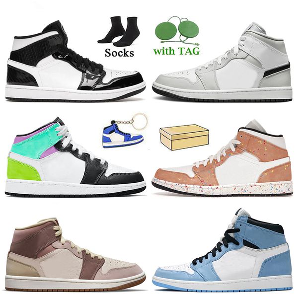 

fashion jumpman 1 1s basketball shoes carbon fiber all-star mid light smoke grey pastel brushstroke dark pony smoky mauve university blue hi