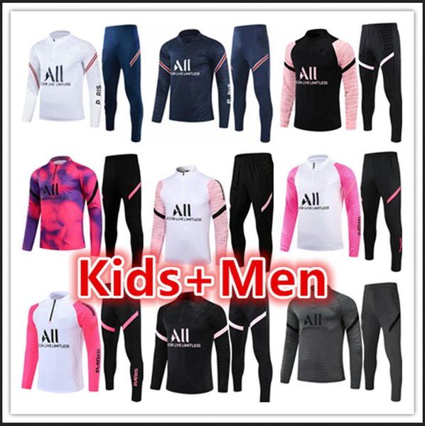 

mens + kids football tracksuits training suit jerseys jacket sets 2021 2022 men kid soccer tracksuit jogging kit chandal futbol survetement, Black