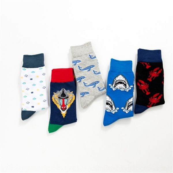 

nX5 colorful fashionable baboon fish medium colorful and men's cotton socks high tube men's casual cotton socks, Black