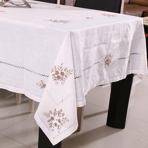 

table cloth embroidered pastoral style cotton and linen art pure color white coffee round household