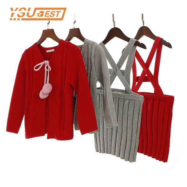 Maglione Cardigan Set di bretelle lavorate a maglia per bambini Bretelle per bretelle per bambini Gonna Little Jumper Vestiti per bambina 210417
