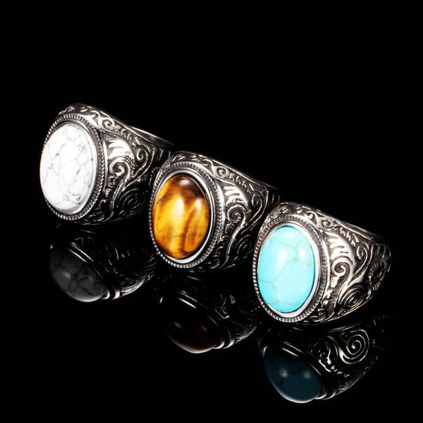 

cluster rings stainless steel ring vintage inlaid titanium men's jewelry, Golden;silver
