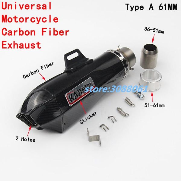 

motorcycle exhaust system universal muffler pipe 51mm 60mm modified carbon fiber motorbike escape sticker for z800 r6 cbr500 tmax 530