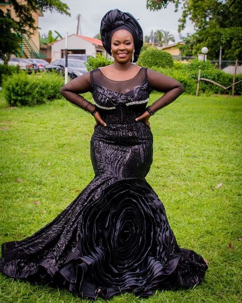 

2021 plus size arabic aso ebi black mermaid stylish prom dresses sheer neck lace crystals evening formal party second reception gowns dress