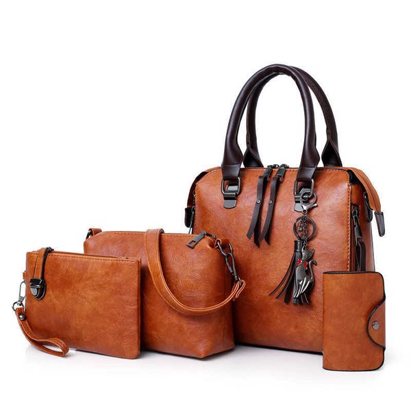 

quality ladies handbags female leather shoulder messenger tote bag bolsa 2021 new 4pcs/set women composite bags