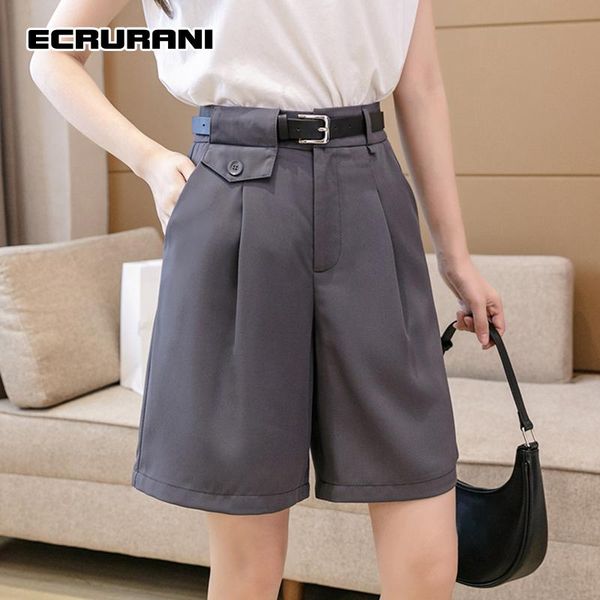 

women's shorts ecrurani girdle patchwork black casual for women high waist solid elegant loose short female summer clothing 2021 stylis, White;black