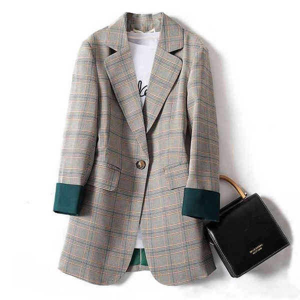 

women's suits & blazers office ladies notched collar plaid women blazer single button autumn jacket casual female coat s-4xl z1zk, White;black