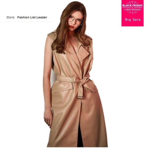 

women's jackets 2021 spring autumn fashion brand good quality sleeveless leather jacket ladies pure color street long pu wj1037, Black;brown