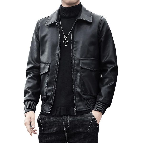 

men's jackets men jacket leather zipper all-match loose pu harbour wind locomotive youth fashion clothing trend casual hansome slim fit, Black;brown