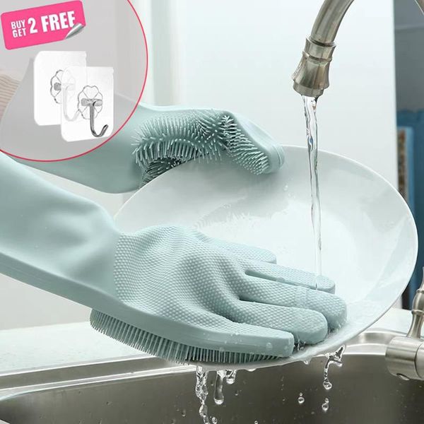 

disposable gloves 1 pair of silicone dishwasher dishwashing sponge rubber scrubbing cleaning