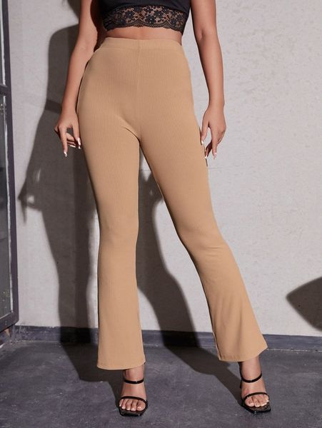 

petite ribbed knit flare leg pants 065h#, Black;white