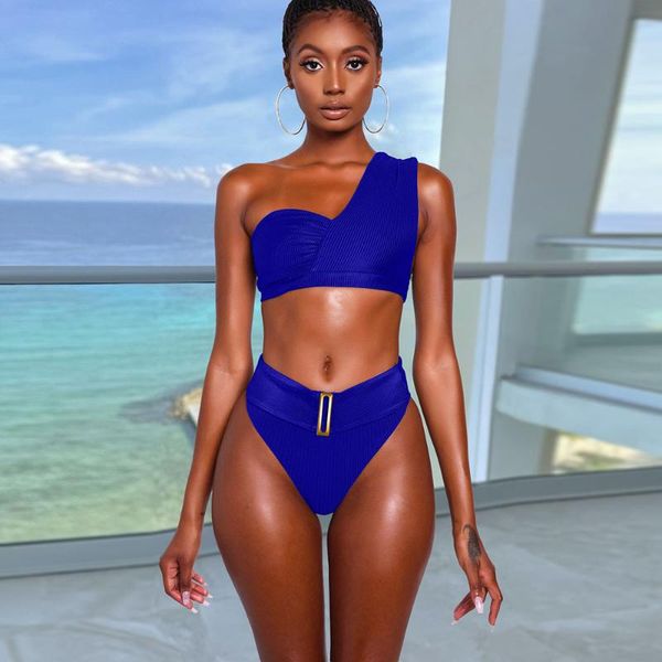 

bikini swimsuit 2021 women solid swimwear push up bathing suit summer beach wear swimming one shoulder crop short women's, White;black
