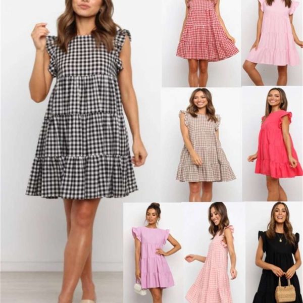 

casual dress summer ruffle casual a-line dress, Black;gray