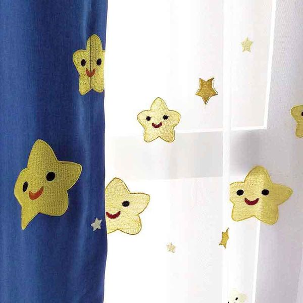 

cute embroidered face stars cotton curtains for children's bedroom kids living room tulle window screens cartoon sheer drapes curtain &