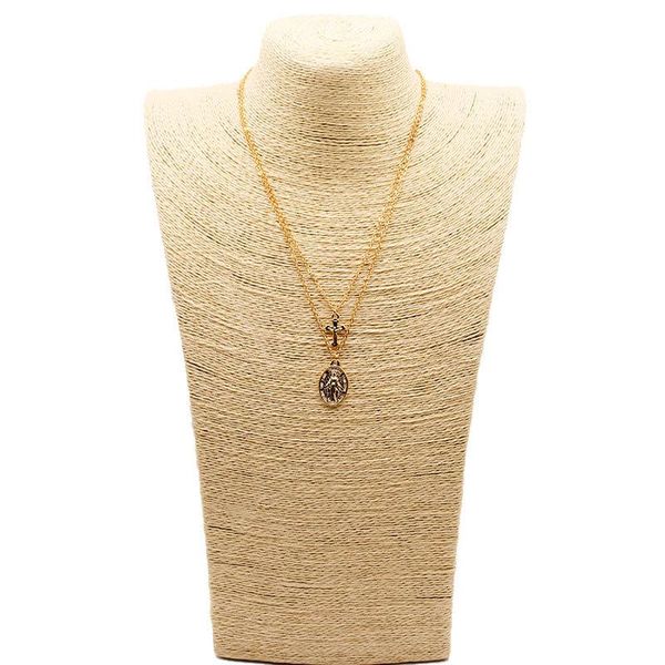 

Classic Women Fashion Virgun Mary Cross Pendant Necklace Charm Gold Color Exquisite Double Layer Clavicle Chain Necklaces, Silver