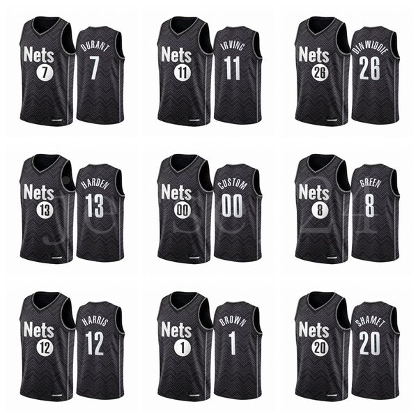 

customized basketball jersey brooklyn nets kevin durant kyrie irving james harden spencer dinwiddie nba jerseys, Black;red