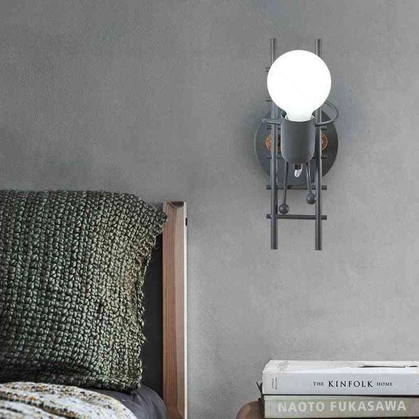 

wall northern europe simple bedroom bedside iron stair cartoon villain children's room background wall lamp