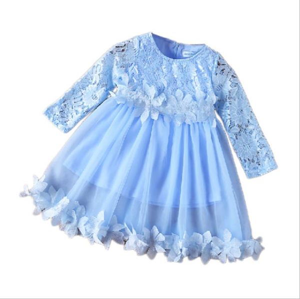 

3-7y toddler baby girls dress princess flower lace blue solid long spring pegeant party tulle tutu 2021 brand girl's dresses, Red;yellow