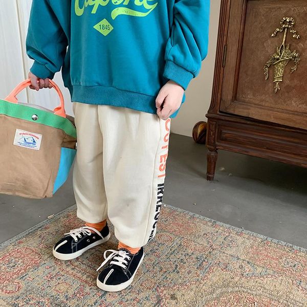 

trousers autumn cotton letters printing knitted sweatpants children 2 colors loose sports, Blue