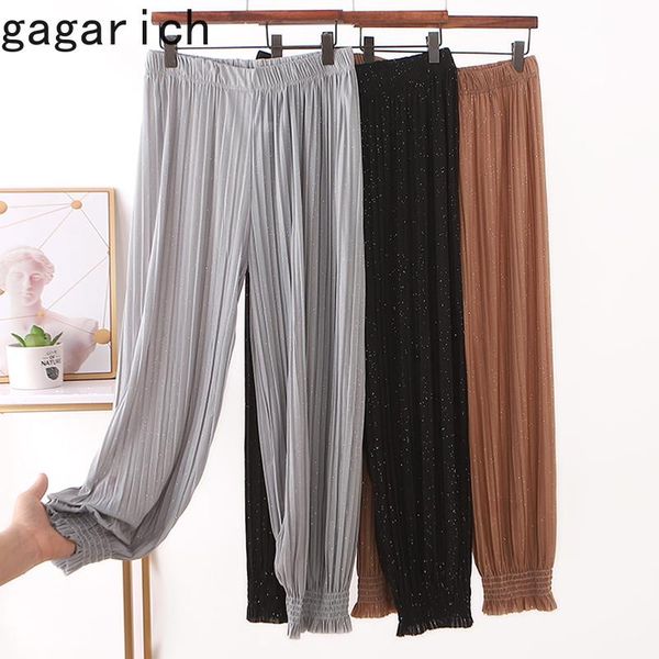 

women's pants & capris gagarich solid casual loose sequined elastic waist harem soft streetwear chic pleated summer beach ankle length, Black;white