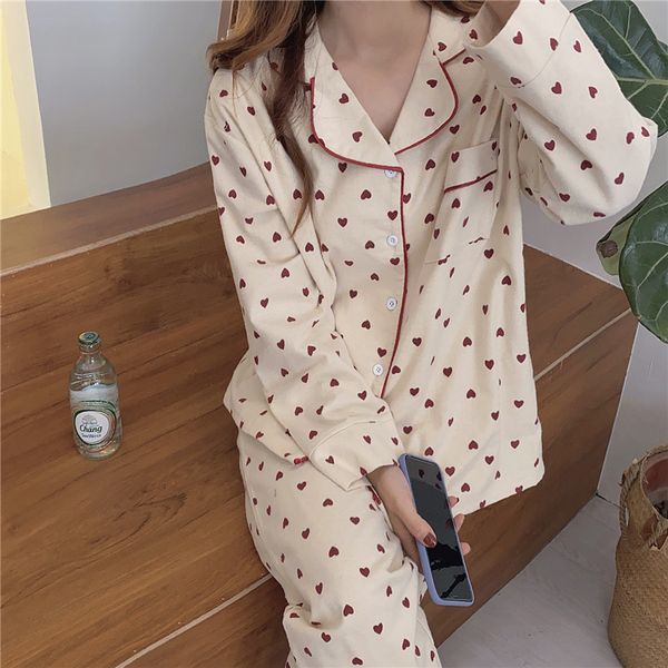 

cotton pajama sets women autumn printed loose womens sleepwear soft friends fashion girls nightwear pink/whiteby air, Black;red