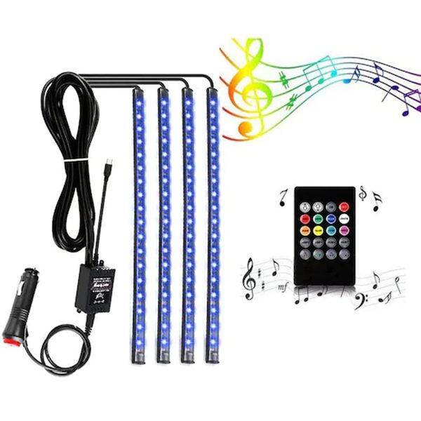 ZDM 4 pezzi da 9 pollici Cool Car riempimento LED Strip Light Decorazione 72 LED RGB Music Car Interior Lights