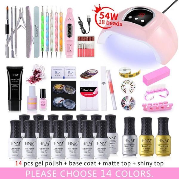 

manicure essential set for beginner manicurist 54w 18 beads uv/led lamp+any gel nail polish accessories matte base1