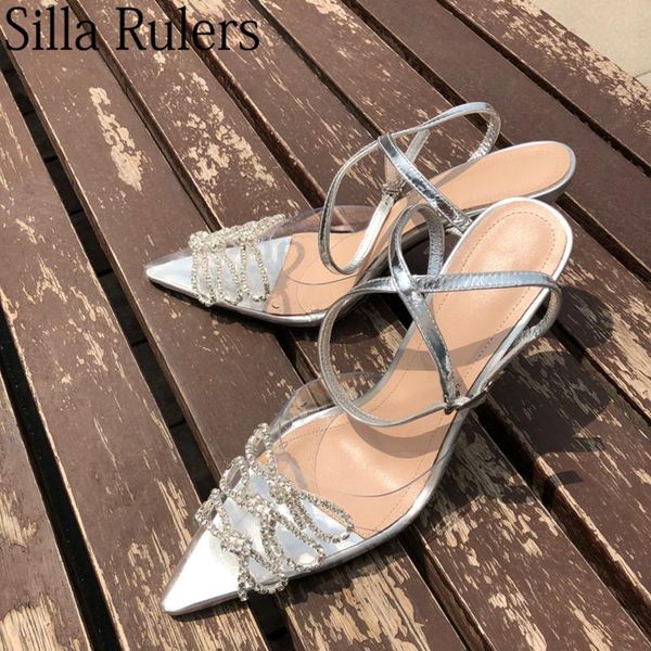 

dress shoes luxurious crystal bow high heel sandals woman clear pvc pointed toe party wedding for, Black