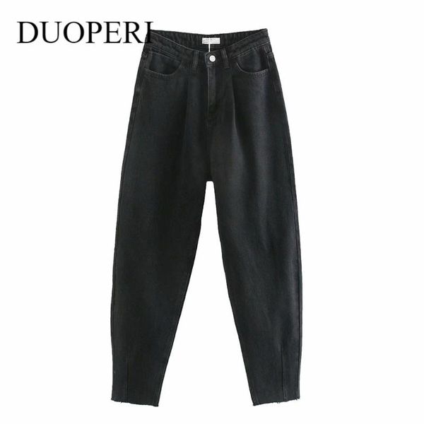 

women's jeans duoperi women fashion black harem denim high waist wide leg pants chic lady loose trousers pantalon, Blue