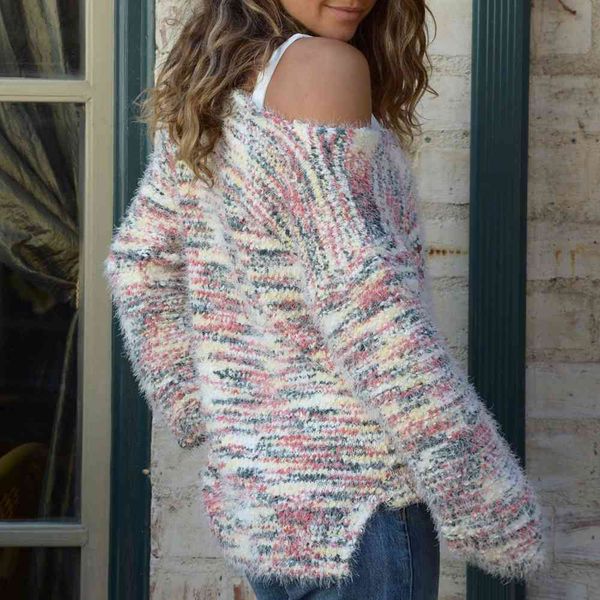 

fashion sweater autumn and winter 2021 loose size women's color stitching off shoulder t-shirt, White;black