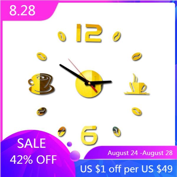 

wall clocks coffee cup diy big clock modern design shop beans decoration kitchen home