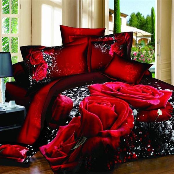

flowers bedding set printed polyester 230x200cm duvet cover bedsheet with pillow sham comforter sets