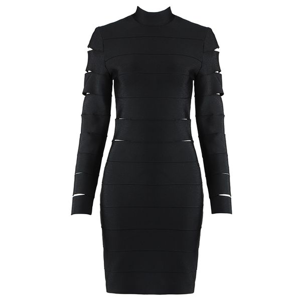 

elegant bandage dress fashion arrival long sleeve mini party club celebrity women autumn winter clothes 210515, Black;gray