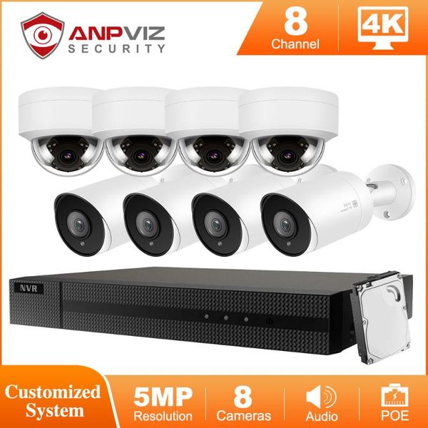 

hikvision oem 8ch 4k nvr anpviz 4/8pcs poe ip 2.8mm lens camera security system outdoor morion detection cctv surveillance kit wireless kits