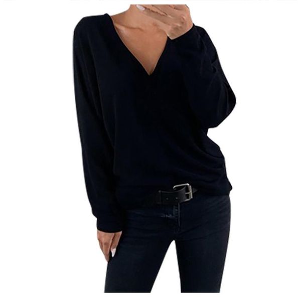 

women's hoodies & sweatshirts winter women fashion sweatshirt casual soild deep v neck long sleeve pullover black streetwear sweat fem