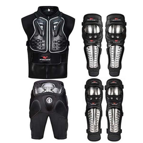 

elbow & knee pads 6pcs set full body motorcycle protect armor hip vest protective gear skating motocross jacket + shorts, Black;gray