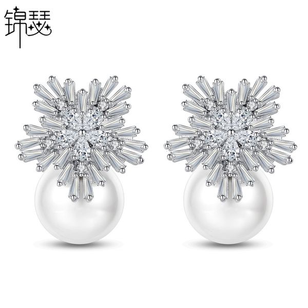 

jewelry charm stud xiahua hongchen aaa zircon fashion snowflake shell beads korean popular earrings and earrings, Golden