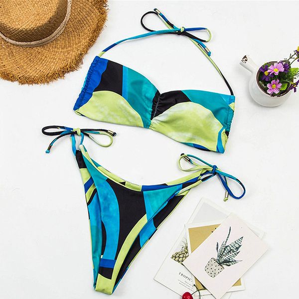 

2021 printed push up halter female swimsuit women swimwear two-pieces bikini set brazilian bather bathing suit swiming