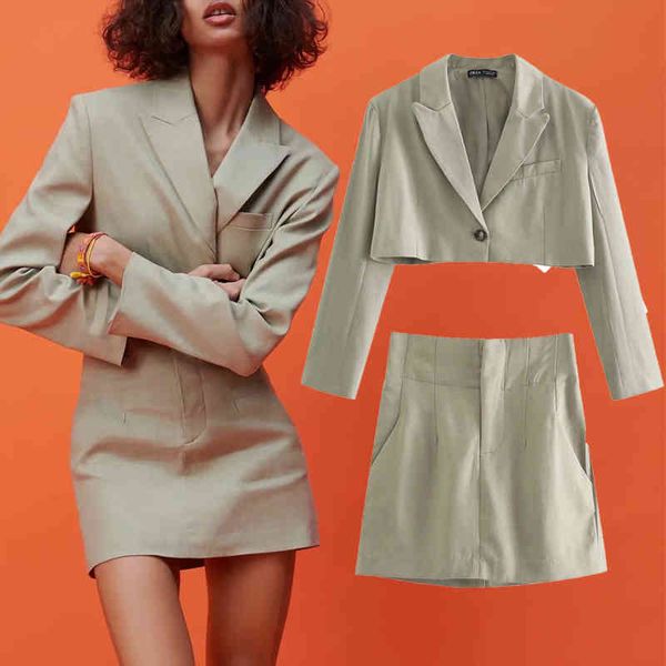 

2 pieces za casual blazer+skirts summer solid office lady coat single button elegant fashion design women basic outfit 210422, White;black