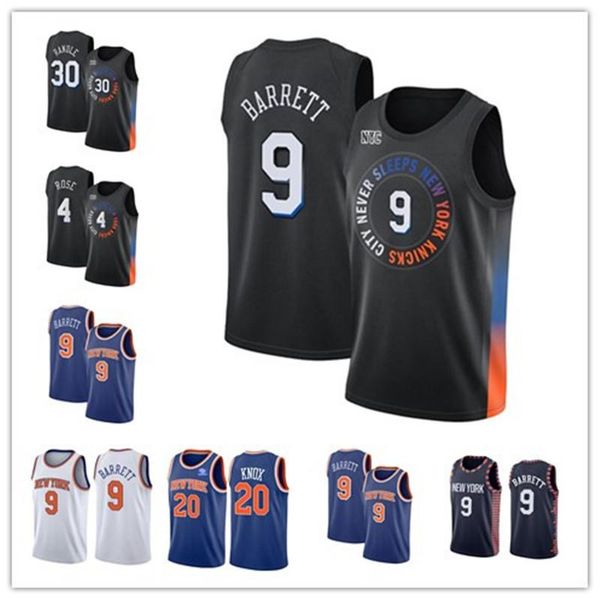 

newyorkknicksjersey rj 9 barrett derrick 4 rose julius 30 randle allonzo 14 trier patrick 33 ewing basketball jerseys, Black;red