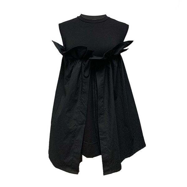 

women black sleeveless drawstring mini short dress summer d1094 210514, Black;gray